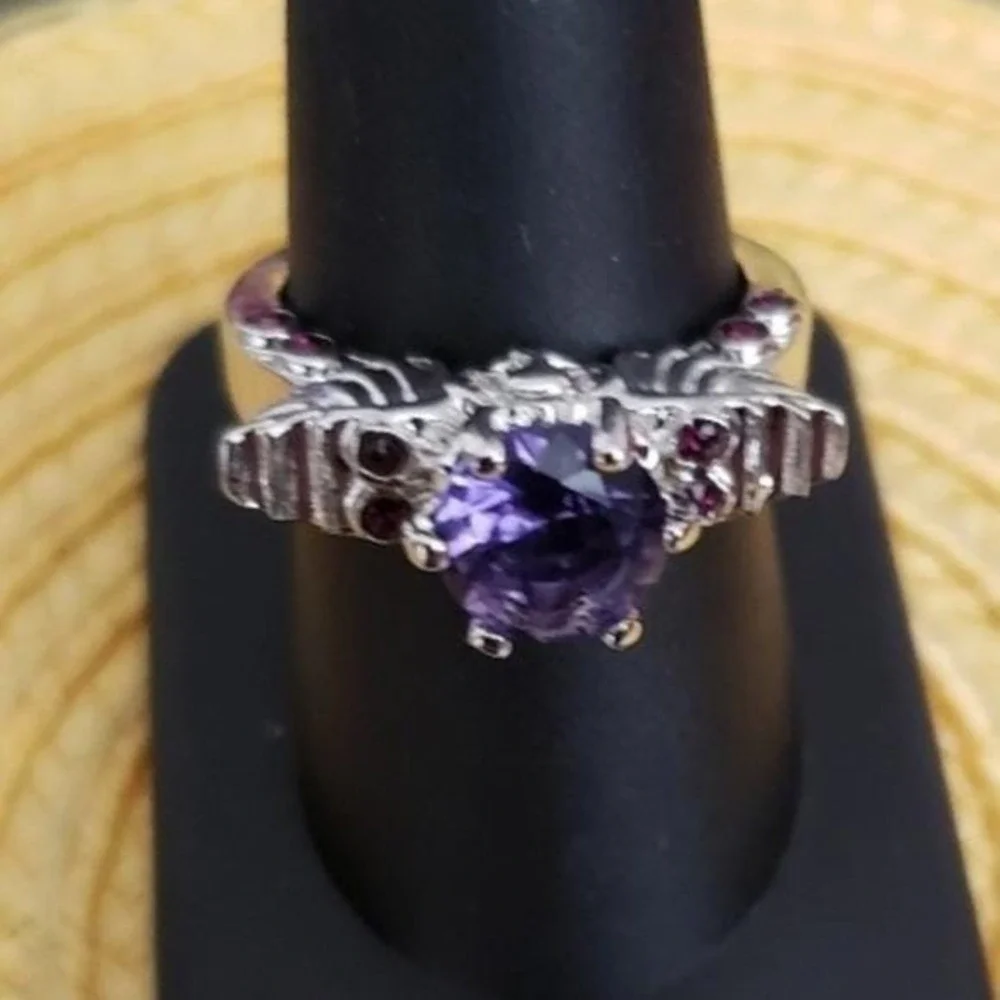 Y2K Gothic Skull Winged‎ Gemstone Ring Silver Tone Womens Statement Jewelry NEW